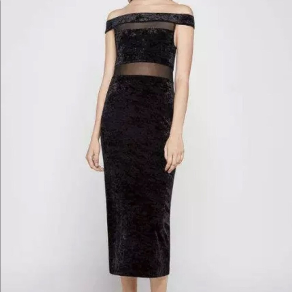 Navy Blue Velvet BCBGeneration Dress - Off the Shoulder Style